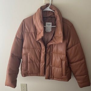 Abercrombie & Fitch Tan Vegan Leather Puffer Jacket